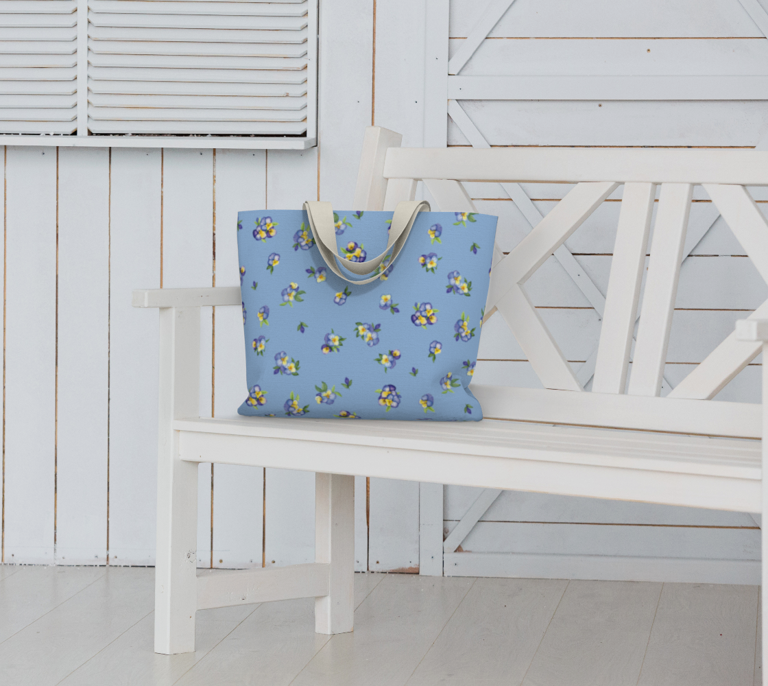 Playful Pansies Large Tote, Blue