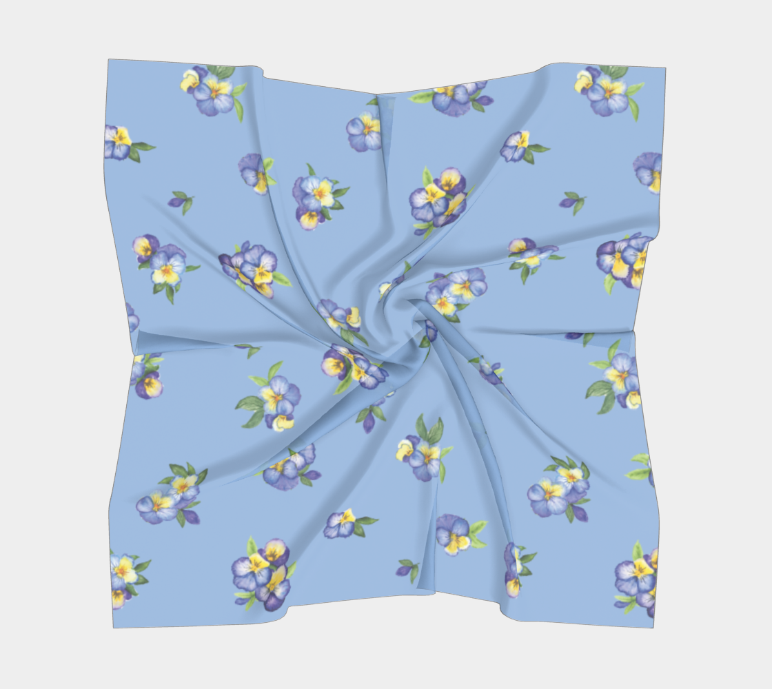 Playful Pansies, Square Scarf. Blue